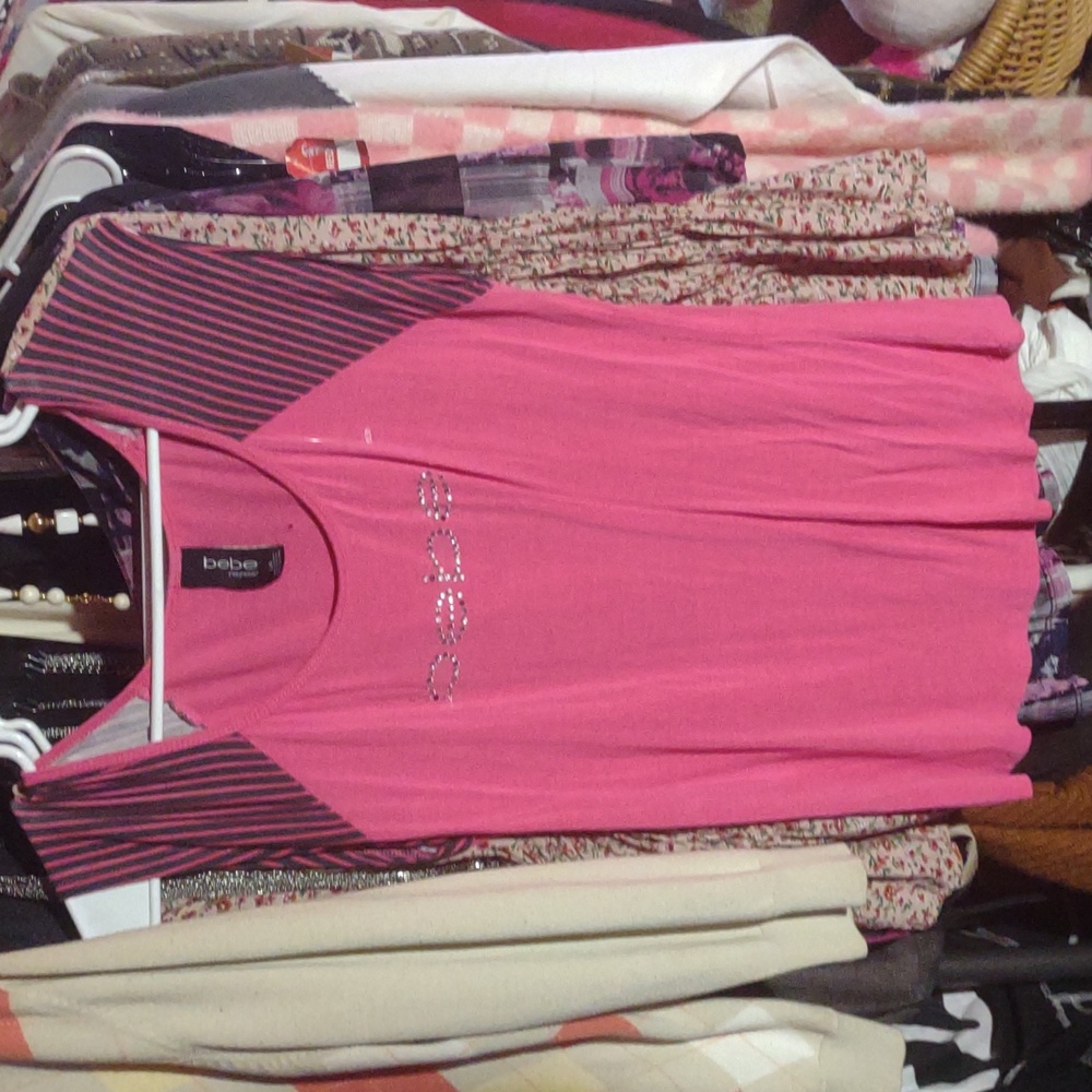 Bebe Fuchsia Sleeveless Top with Striped Shoulders